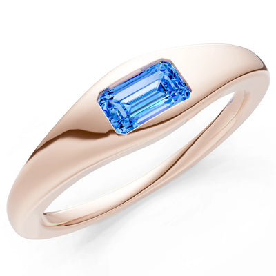 Swiss Blue Topaz Flush-Set Emerald Cut Gemstone Mini Signet Ring