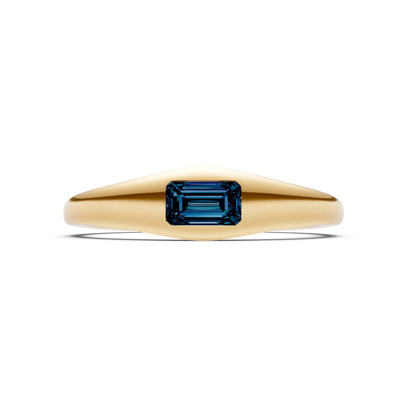 Alexandrite Flush-Set Emerald Cut Gemstone Mini Signet Ring