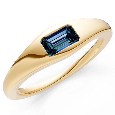 Alexandrite Flush-Set Emerald Cut Gemstone Mini Signet Ring