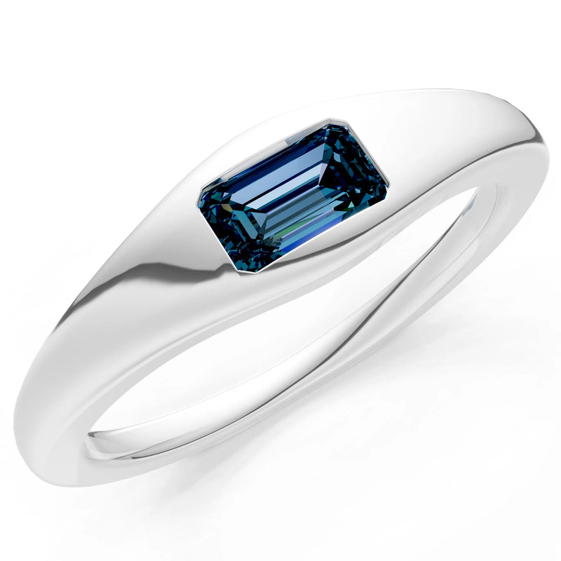 Alexandrite Flush-Set Emerald Cut Gemstone Mini Signet Ring
