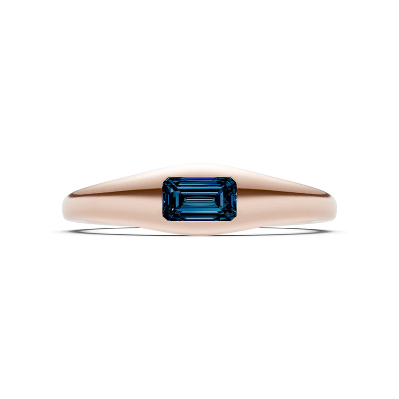 Alexandrite Flush-Set Emerald Cut Gemstone Mini Signet Ring