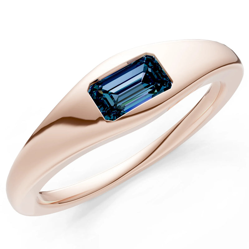 Alexandrite Flush-Set Emerald Cut Gemstone Mini Signet Ring