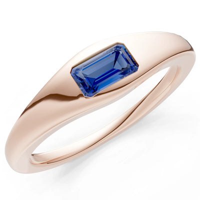 Blue Sapphire Flush-Set Emerald Cut Gemstone Mini Signet Ring