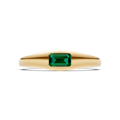 Emerald Flush-Set Emerald Cut Gemstone Mini Signet Ring