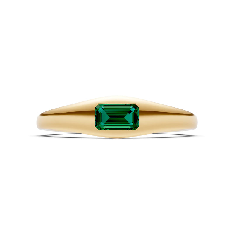 Emerald Flush-Set Emerald Cut Gemstone Mini Signet Ring