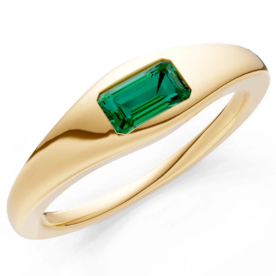 Emerald Flush-Set Emerald Cut Gemstone Mini Signet Ring