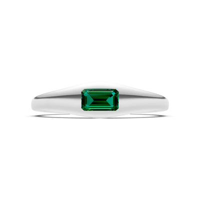 Emerald Flush-Set Emerald Cut Gemstone Mini Signet Ring