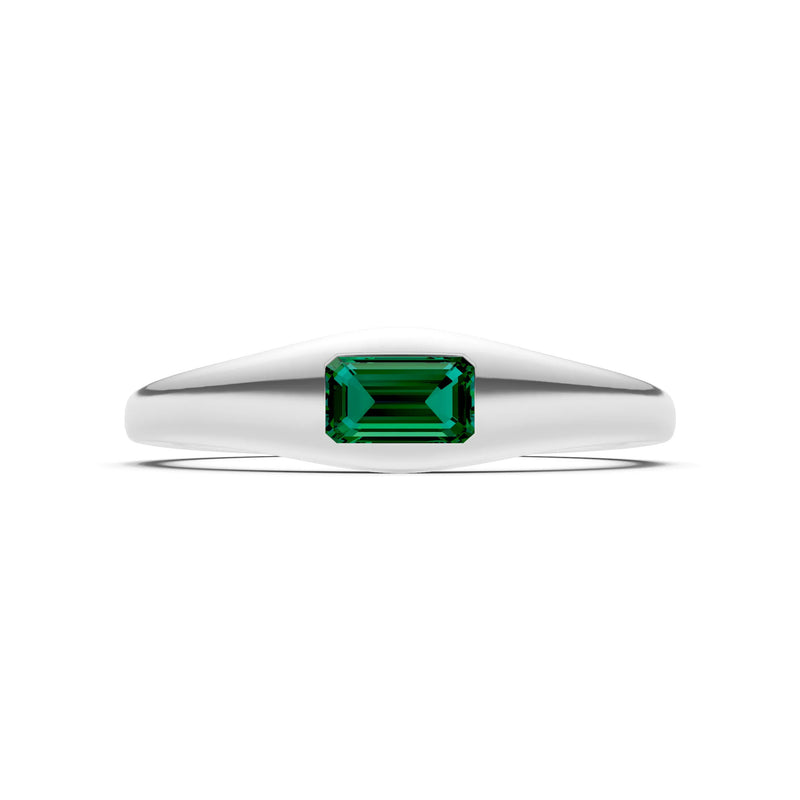 Emerald Flush-Set Emerald Cut Gemstone Mini Signet Ring