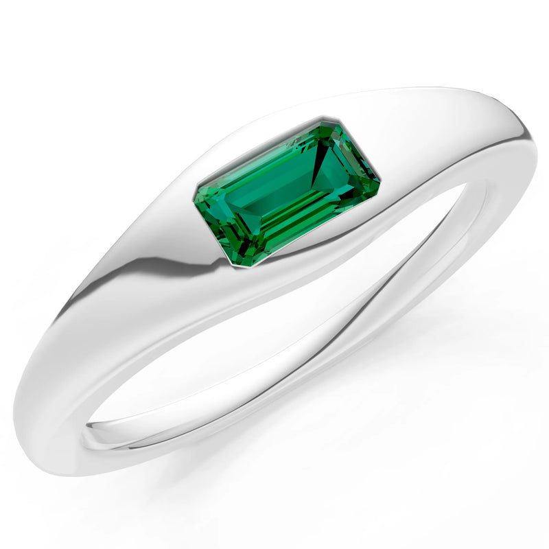 Emerald Flush-Set Emerald Cut Gemstone Mini Signet Ring