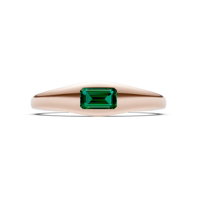 Emerald Flush-Set Emerald Cut Gemstone Mini Signet Ring