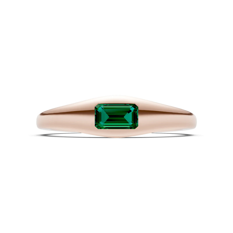 Emerald Flush-Set Emerald Cut Gemstone Mini Signet Ring
