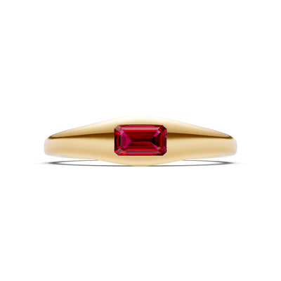 Ruby Flush-Set Emerald Cut Gemstone Mini Signet Ring