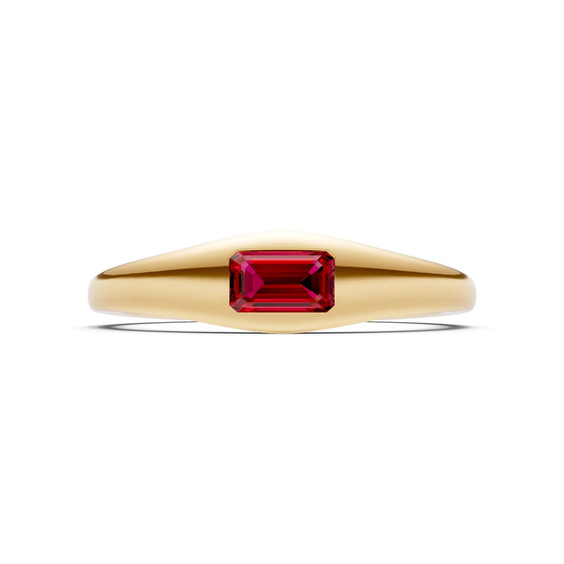 Ruby Flush-Set Emerald Cut Gemstone Mini Signet Ring