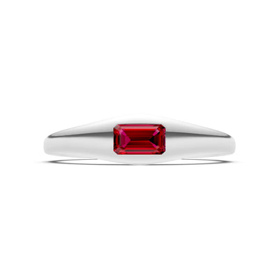 Ruby Flush-Set Emerald Cut Gemstone Mini Signet Ring