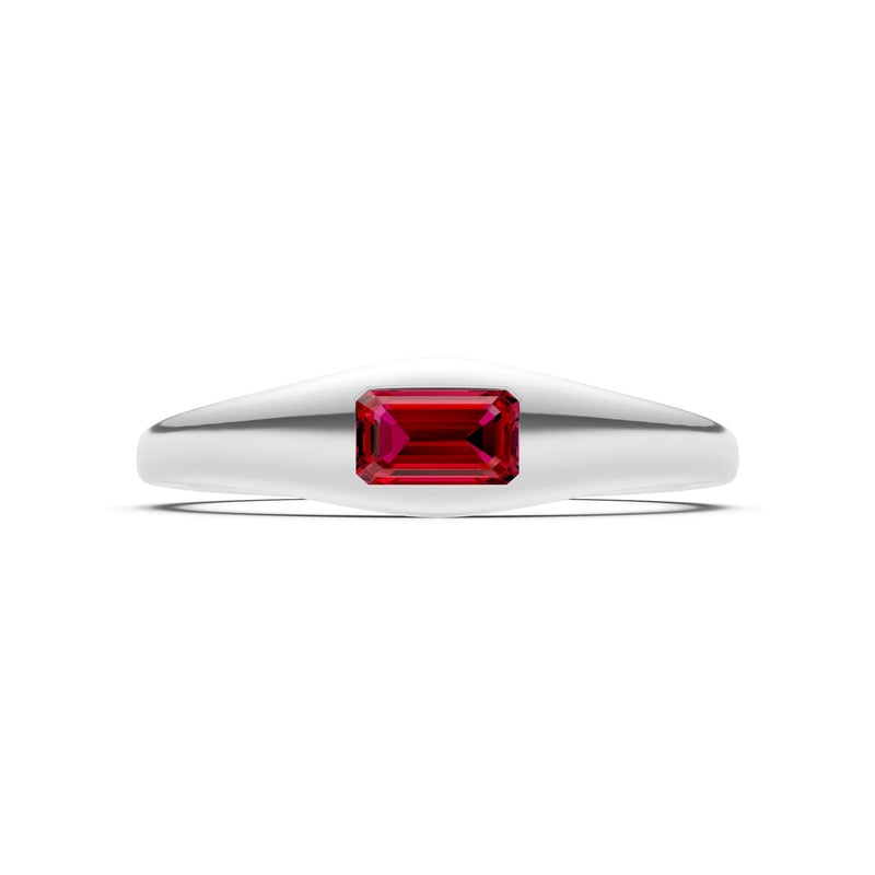 Ruby Flush-Set Emerald Cut Gemstone Mini Signet Ring