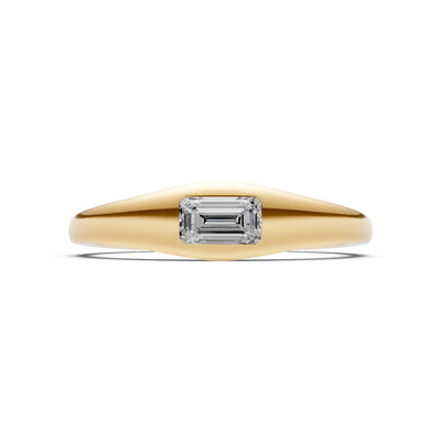 Diamond Flush-Set Emerald Cut Gemstone Mini Signet Ring