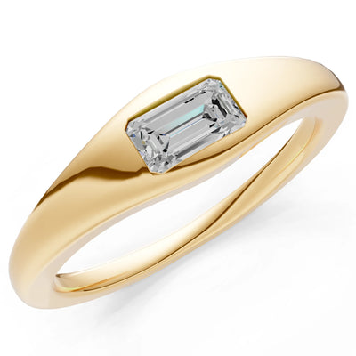Diamond Flush-Set Emerald Cut Gemstone Mini Signet Ring