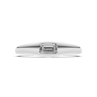 Diamond Flush-Set Emerald Cut Gemstone Mini Signet Ring