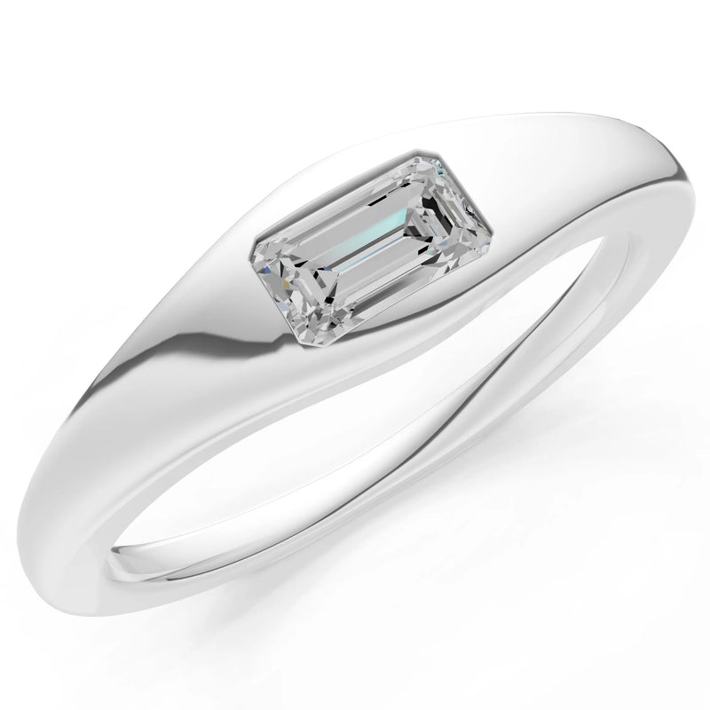 Diamond Flush-Set Emerald Cut Gemstone Mini Signet Ring