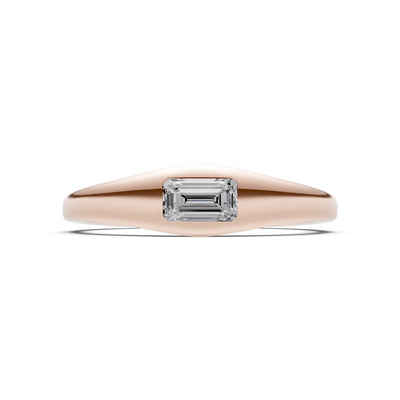Diamond Flush-Set Emerald Cut Gemstone Mini Signet Ring