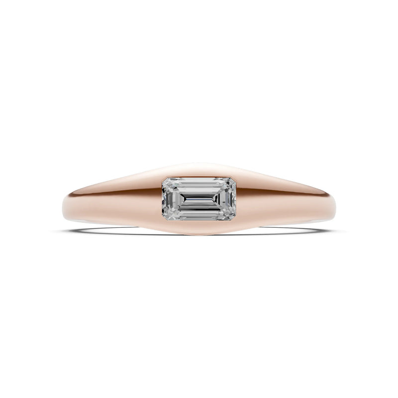 Diamond Flush-Set Emerald Cut Gemstone Mini Signet Ring
