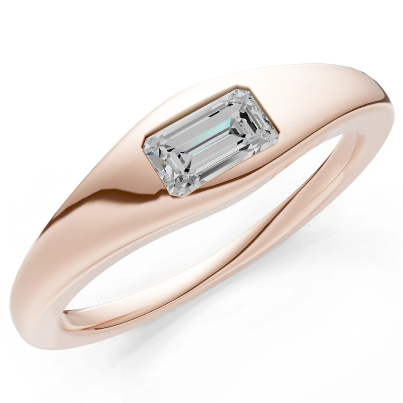 Diamond Flush-Set Emerald Cut Gemstone Mini Signet Ring