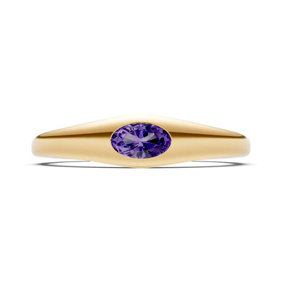 Flush-Set Oval Gemstone Mini Signet Ring
