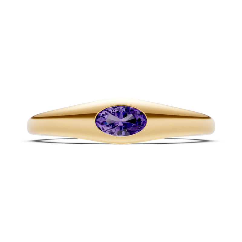Flush-Set Oval Gemstone Mini Signet Ring