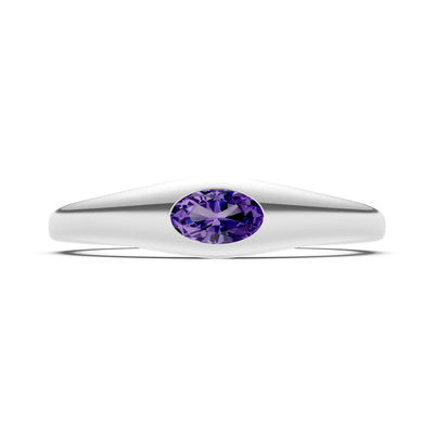 Flush-Set Oval Gemstone Mini Signet Ring