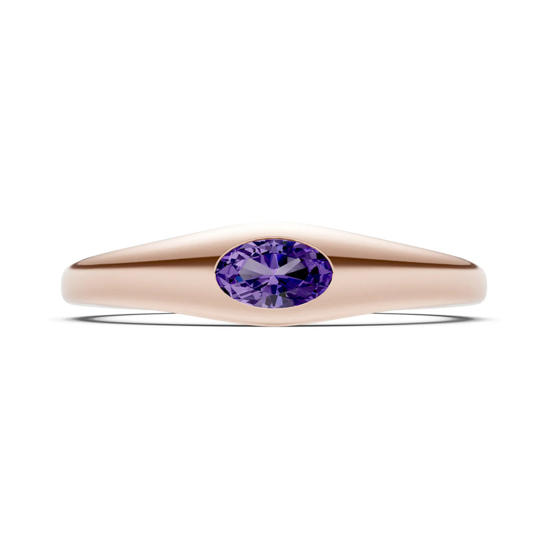 Flush-Set Oval Gemstone Mini Signet Ring