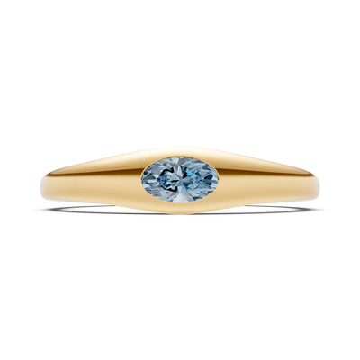 Aquamarine Flush-Set Oval Gemstone Mini Signet Ring