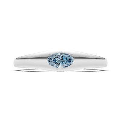 Aquamarine Flush-Set Oval Gemstone Mini Signet Ring