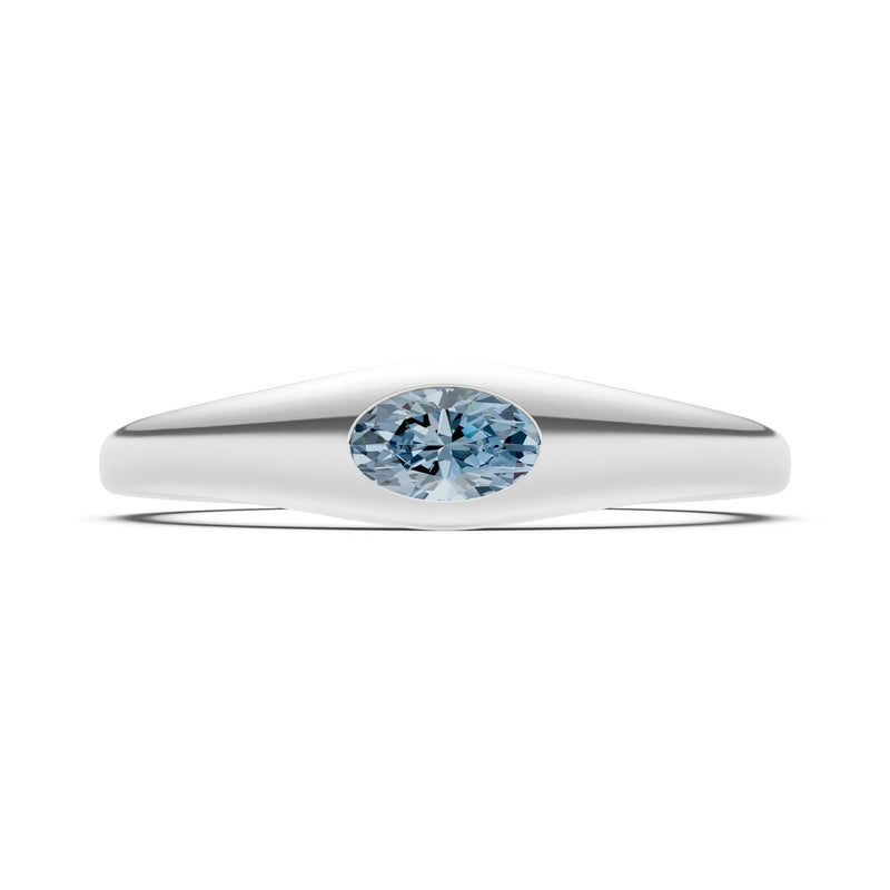 Aquamarine Flush-Set Oval Gemstone Mini Signet Ring