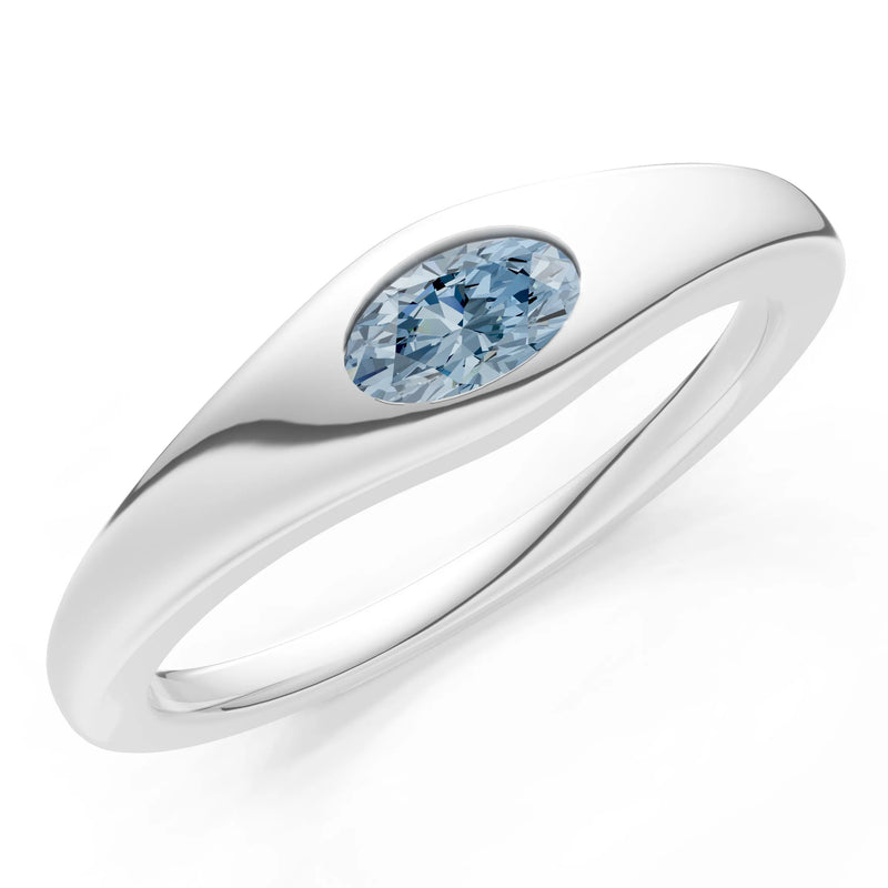 Aquamarine Flush-Set Oval Gemstone Mini Signet Ring