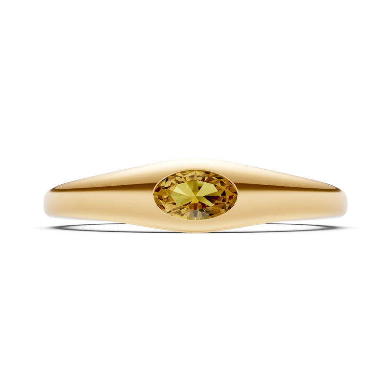 Citrine Flush-Set Oval Gemstone Mini Signet Ring