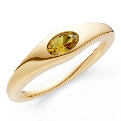 Citrine Flush-Set Oval Gemstone Mini Signet Ring