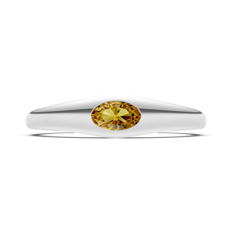 Citrine Flush-Set Oval Gemstone Mini Signet Ring