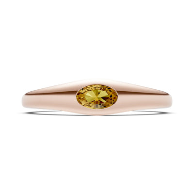 Citrine Flush-Set Oval Gemstone Mini Signet Ring