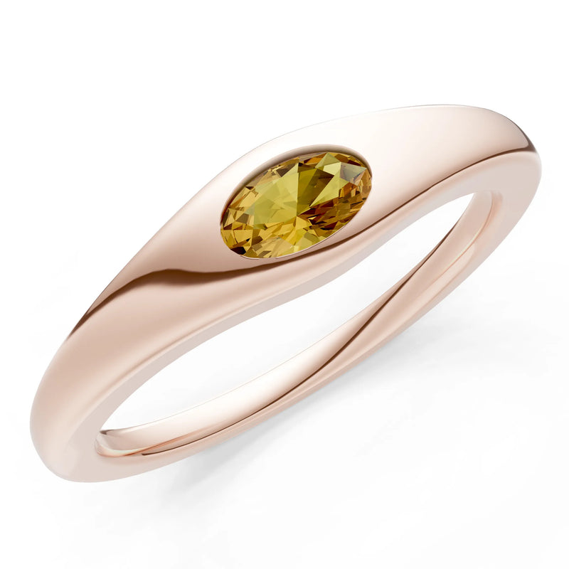 Citrine Flush-Set Oval Gemstone Mini Signet Ring