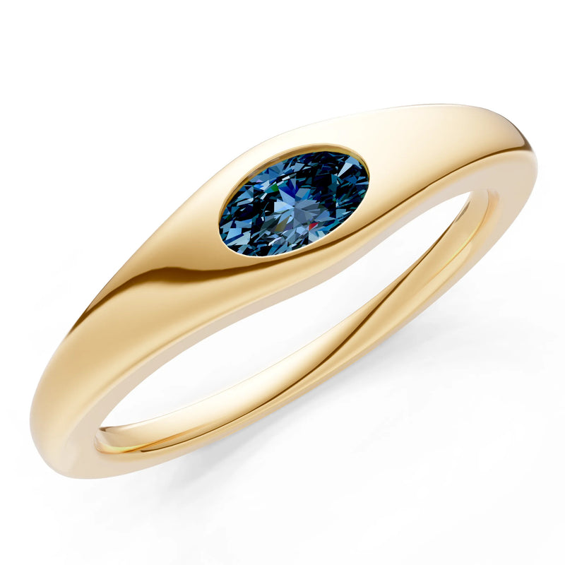 Alexandrite Flush-Set Oval Gemstone Mini Signet Ring