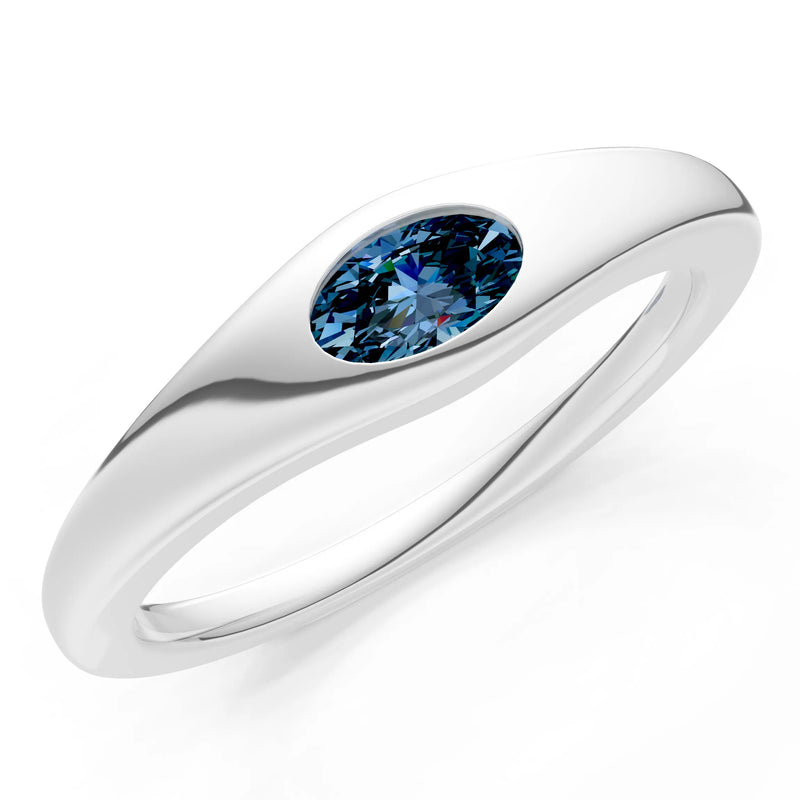 Flush-Set Oval Gemstone Mini Signet Ring