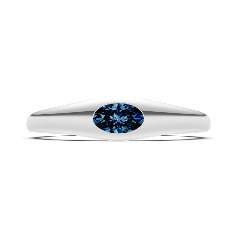 Alexandrite Flush-Set Oval Gemstone Mini Signet Ring