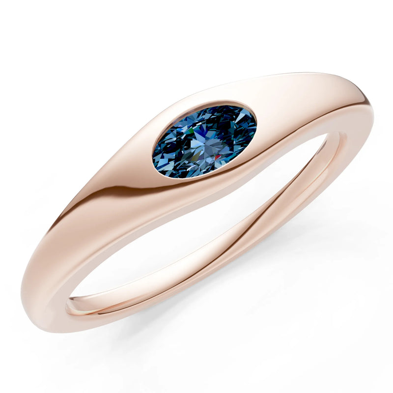 Alexandrite Flush-Set Oval Gemstone Mini Signet Ring