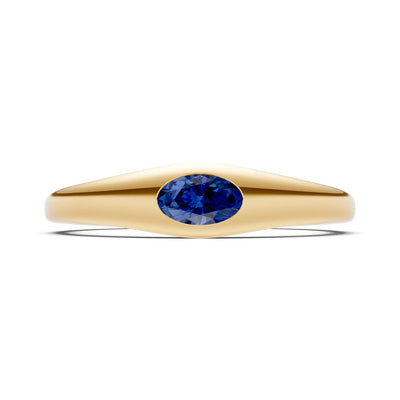 Flush-Set Oval Gemstone Mini Signet Ring