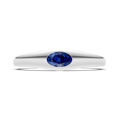 Blue Sapphire Flush-Set Oval Gemstone Mini Signet Ring