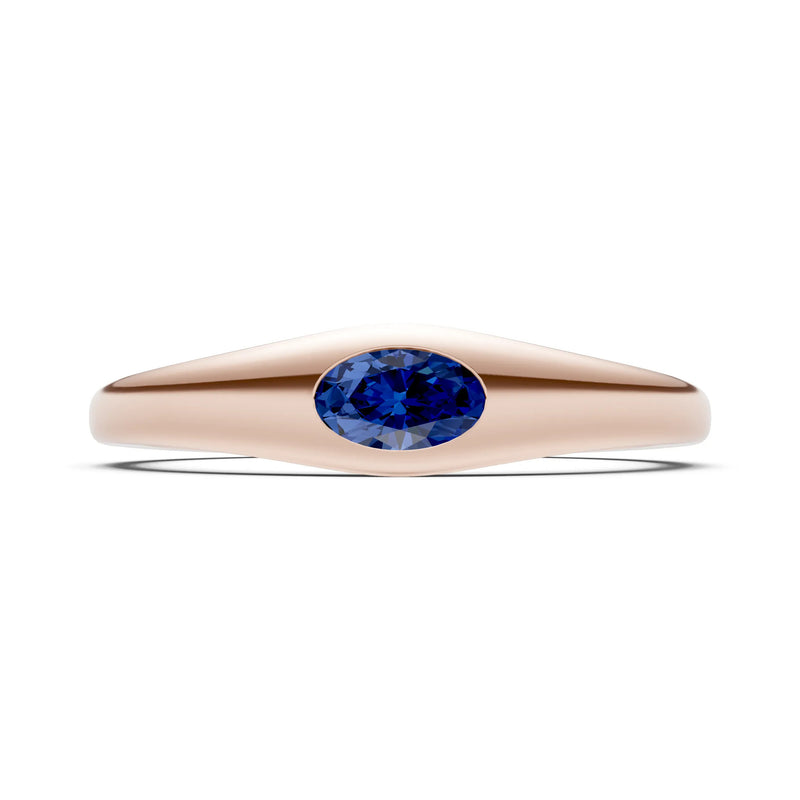 Blue Sapphire Flush-Set Oval Gemstone Mini Signet Ring