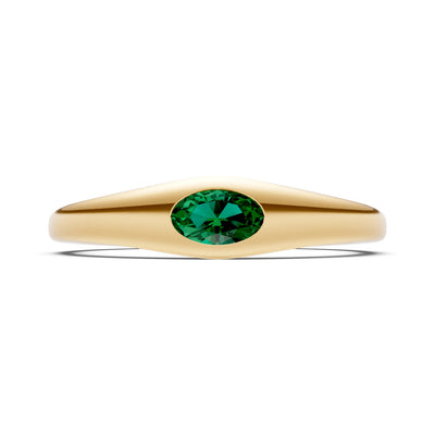 Flush-Set Oval Gemstone Mini Signet Ring