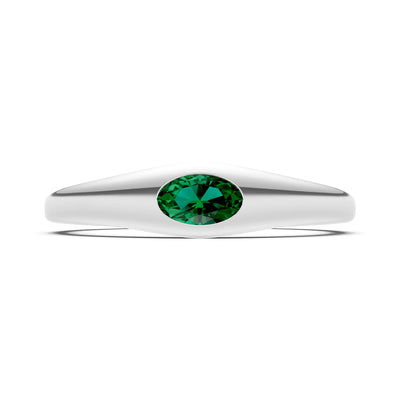 Emerald Flush-Set Oval Gemstone Mini Signet Ring