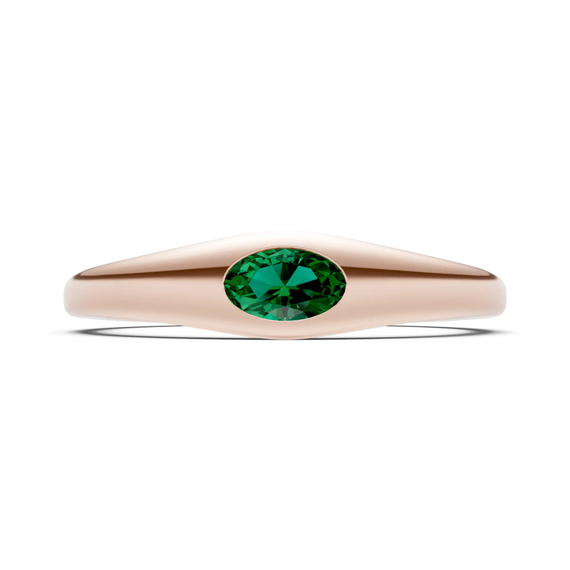 Flush-Set Oval Gemstone Mini Signet Ring