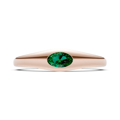 Emerald Flush-Set Oval Gemstone Mini Signet Ring